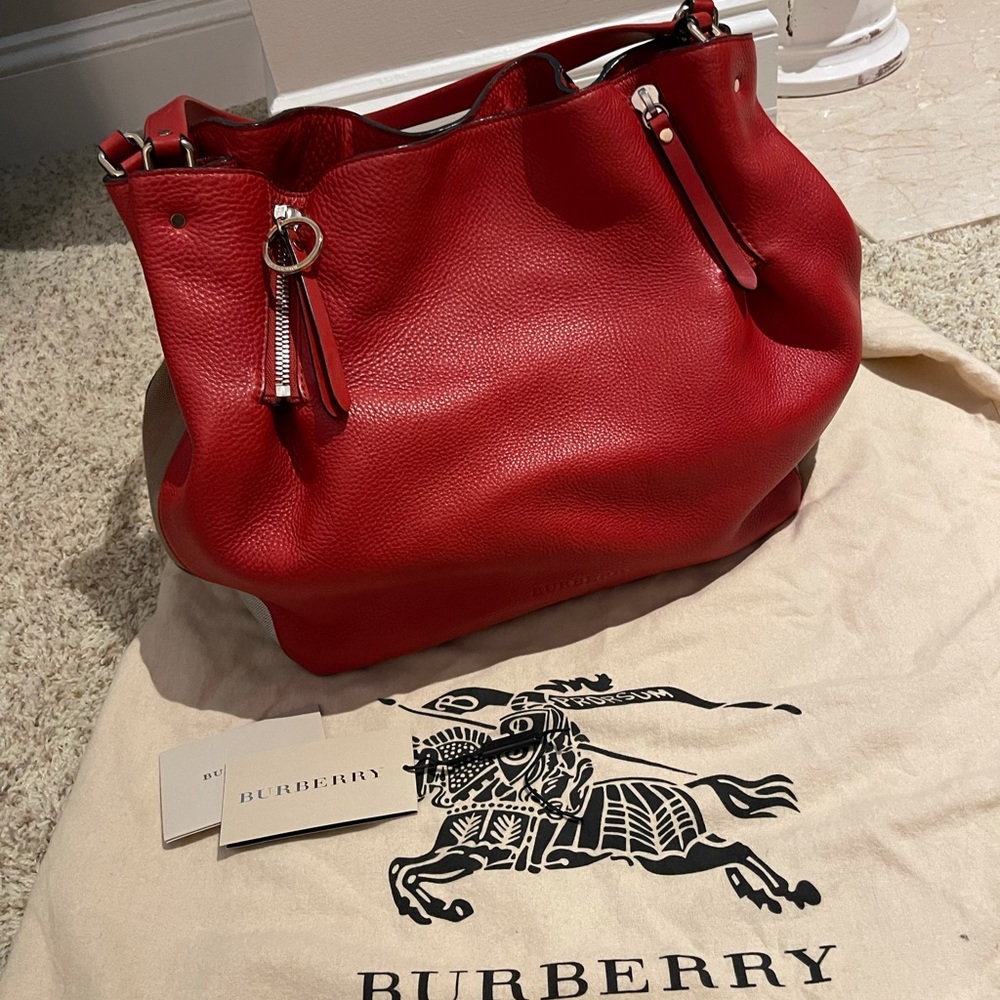 Authentic Burberry Brit leather canvas medium Maidstone tote